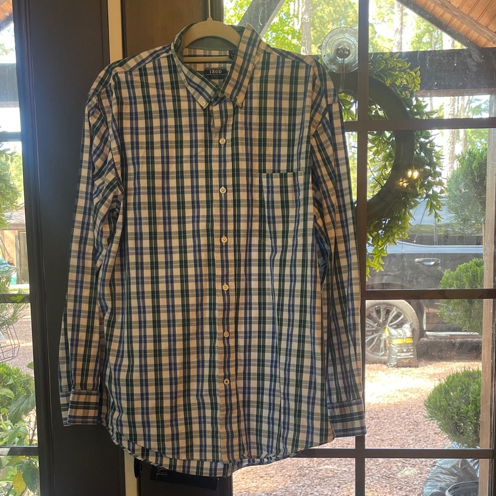 Izod Blue and Green Plaid Button Down Shirt